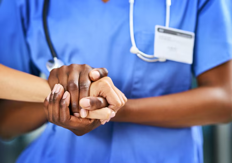 imgi 16 woman doctor holding hands with patient empathy sympathy care support hospital closeup female person medical nurse with touch understanding healthcare help clinic 590464 503481